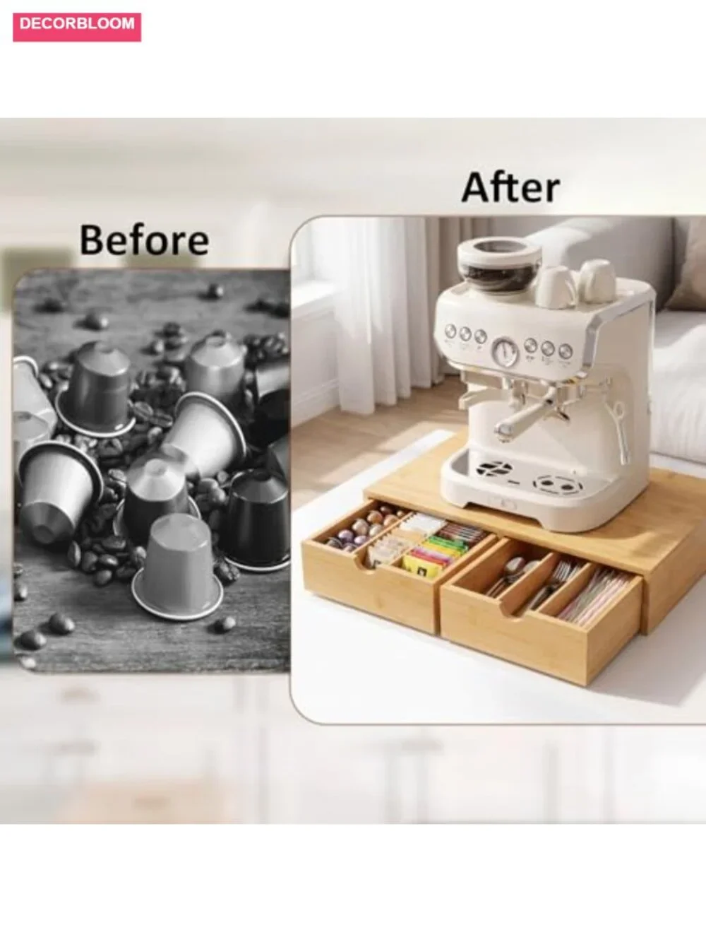 Bamboo Coffee Pod Holder Drawer 30-Capacity Organizer